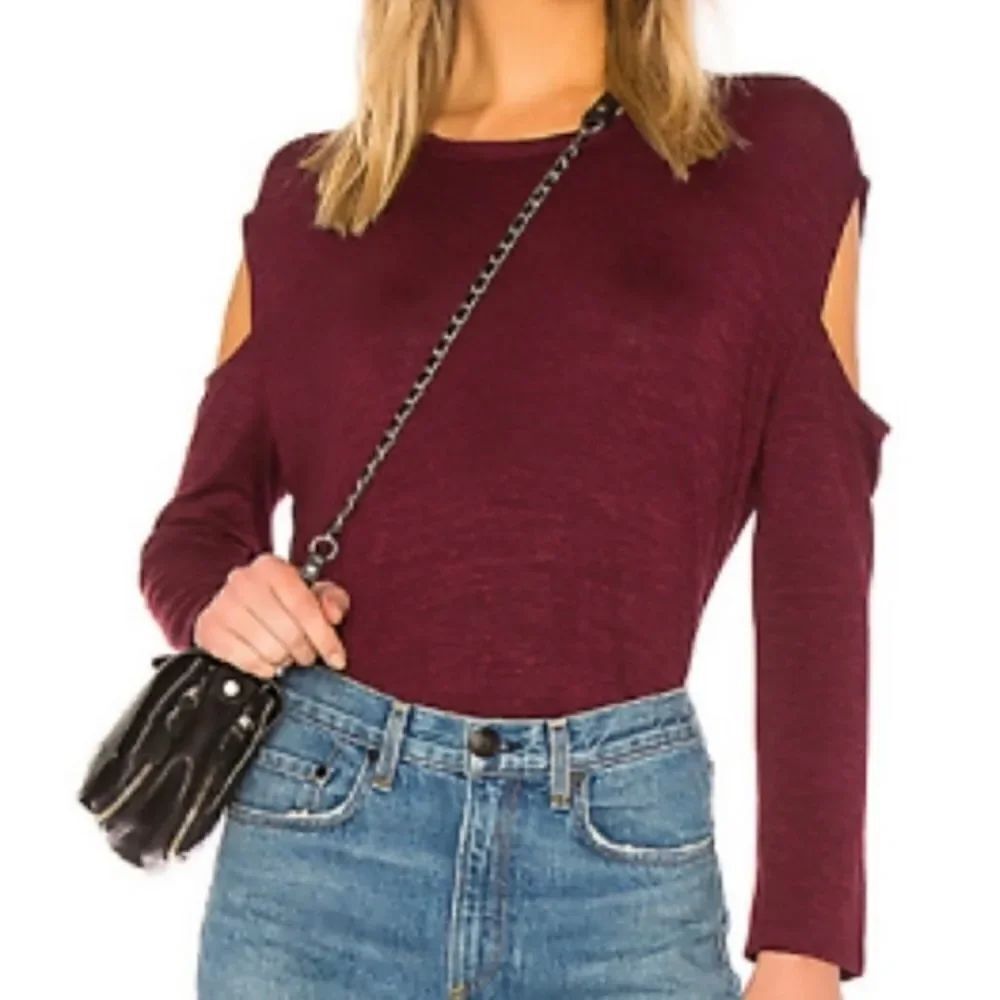 RAG & BONE/JEAN  Burgundy Slash Long Sleeve Cold Shoulder Top Size Medium